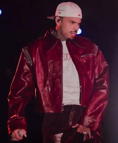 Chris Brown R&B Tour Burgundy Leather Jacket