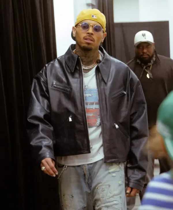 Chris Brown R&B Tour Dark Brown Leather Bomber Jacket