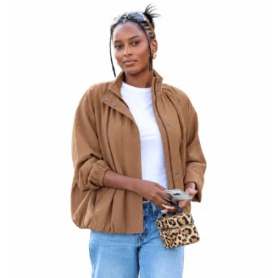 Ciara Miller Light Brown Cotton Bomber Jacket
