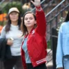 Deep Cuts Cailee Spaeny Red Bomber Jacket