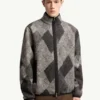 Diamond Pattern Wool Blend Zip-Up Cardigan