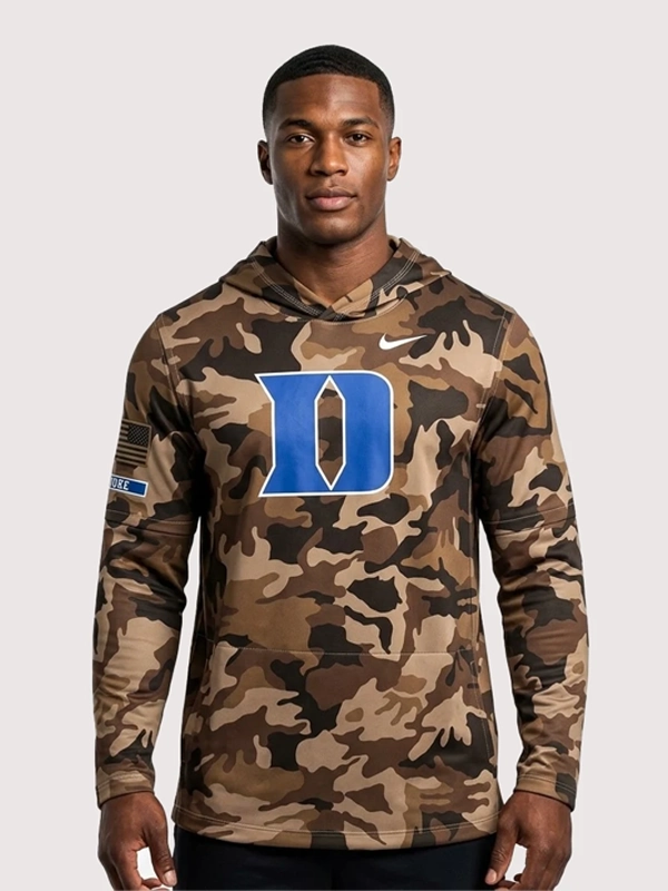 Duke Blue Devils 2026 Military Sideline Hooded Camo T Shirt