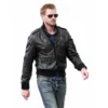 Eric Dane Black Real Leather Flight Jacket