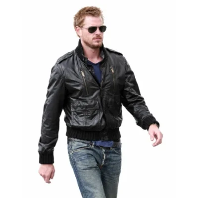 Eric Dane Black Real Leather Flight Jacket