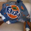 Fanta Orange Blue Leather Bomber Jacket