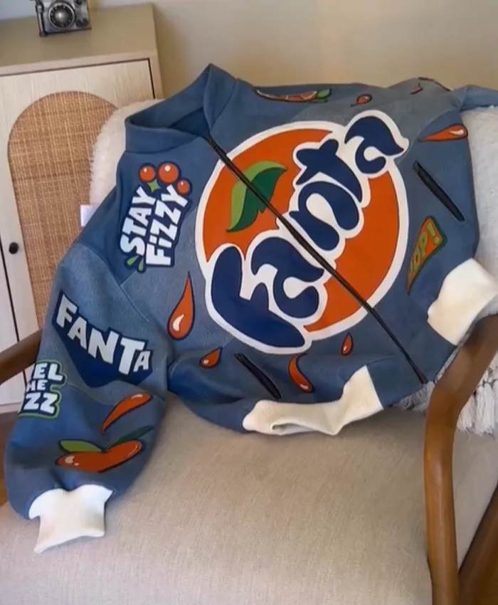 Fanta Orange Blue Leather Bomber Jacket