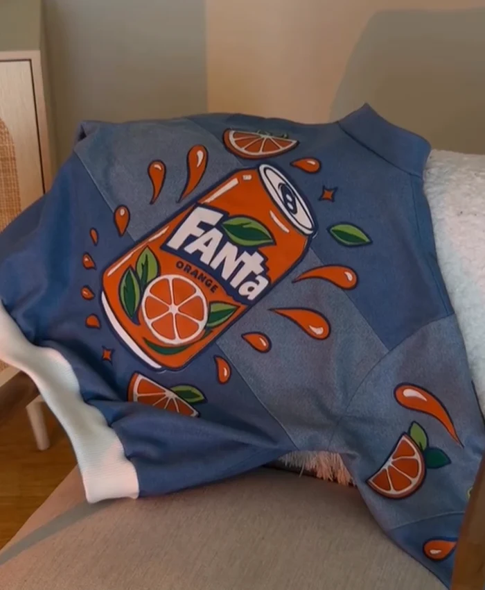 Fanta Orange Blue Leather Bomber Jacket