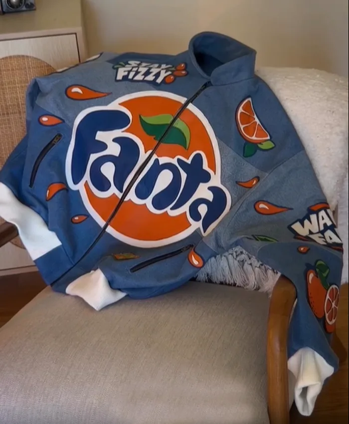 Fanta Orange Blue Leather Bomber Jacket