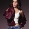 Fatima Bosch Burgundy Leather Bomber Jacket