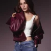 Fatima Bosch Burgundy Leather Bomber Jacket