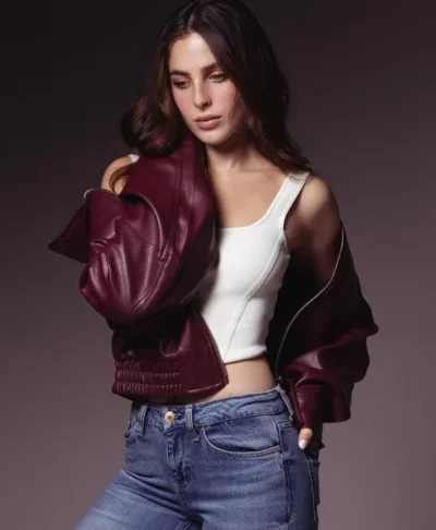 Fatima Bosch Burgundy Leather Bomber Jacket