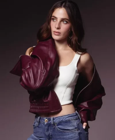 Fatima Bosch Burgundy Leather Bomber Jacket