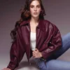 Fatima Bosch Burgundy Leather Bomber Jacket