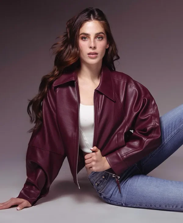 Fatima Bosch Burgundy Leather Bomber Jacket