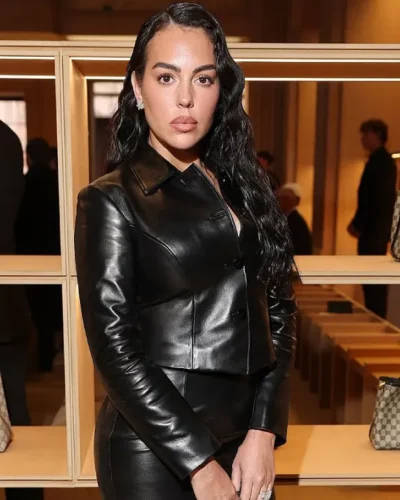 Georgina Rodríguez Milan Fashion Week Real Leather Jacket