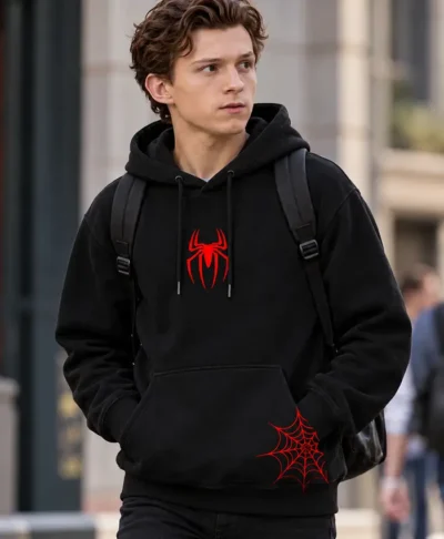 Great Power Spider Man Tom Holland Black Hoodie