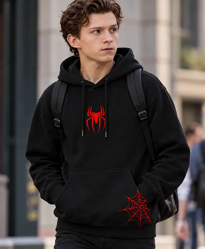 Great Power Spider Man Tom Holland Black Hoodie