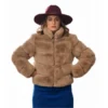 Guarding Stars 2026 Leighton Meester Brown Faux Fur Jacket