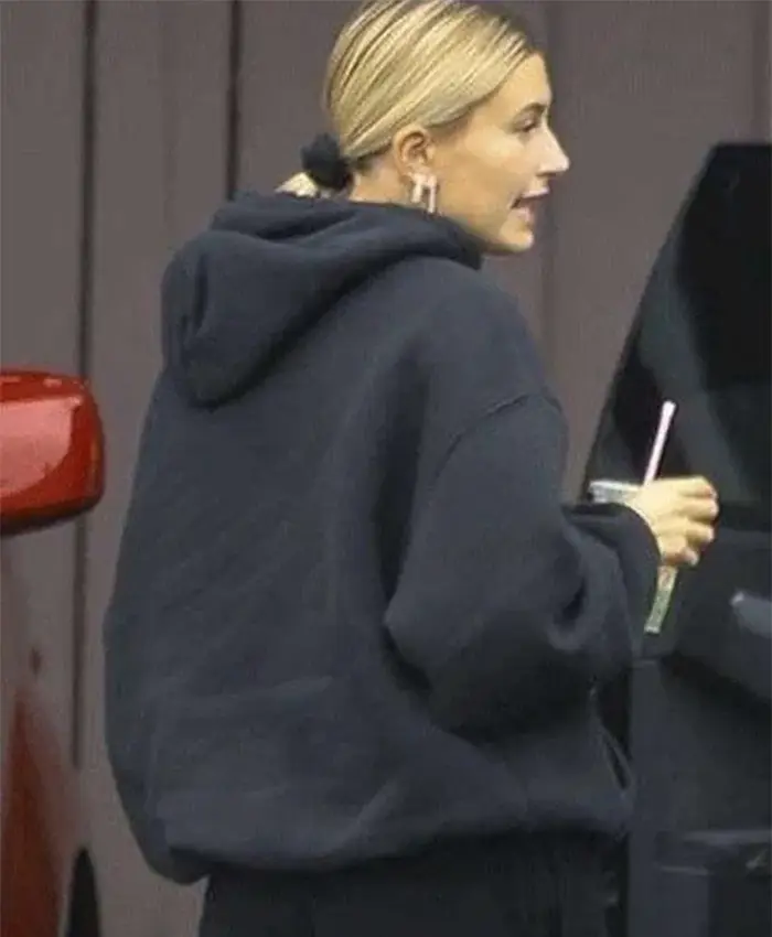 Hailey Bieber Oversized Black Fleece Hoodie