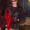 Hailey Bieber PFW 2025 Black Leather Jacket
