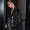 Hailey Bieber PFW Black Real Leather Jacket