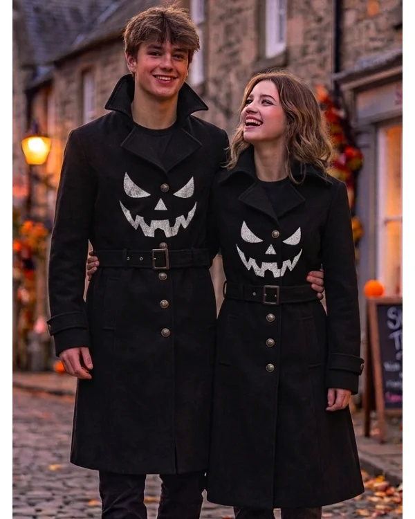 Halloween Gothic Pumpkin Face Black Couple Coat