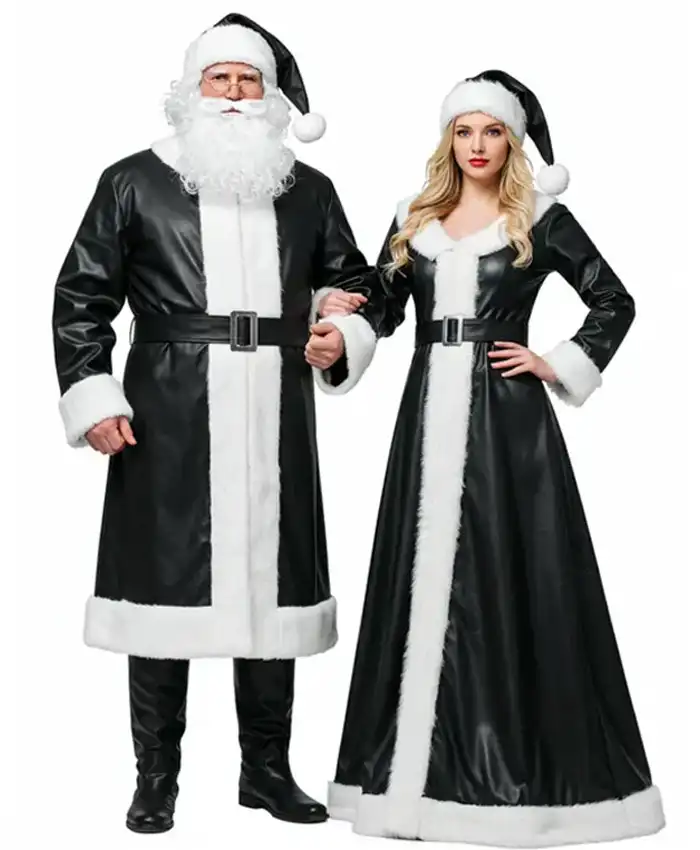His and Hers Red Leather Santa Claus Costume