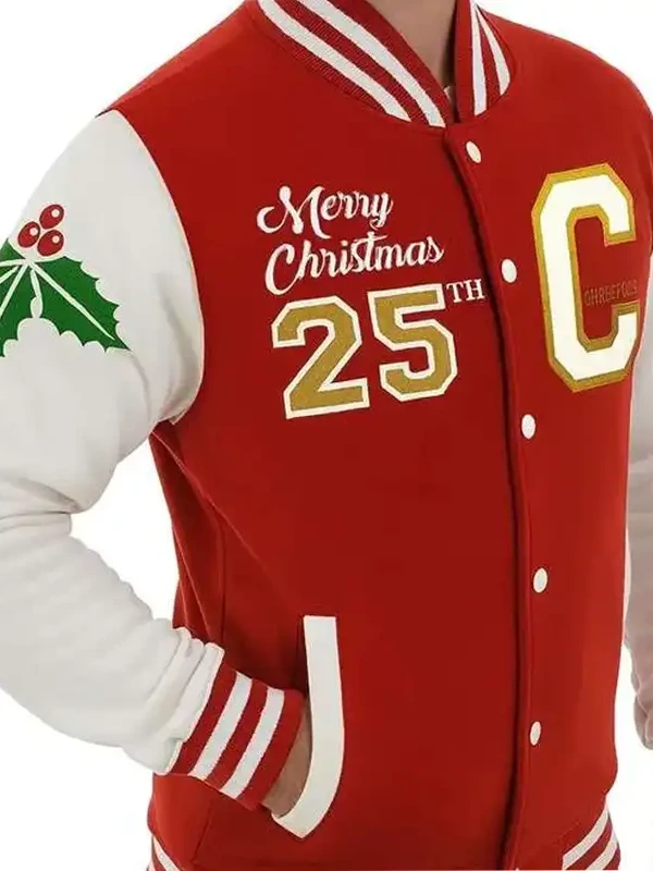 Holiday Festive Wool and Leather Varsity Jacket