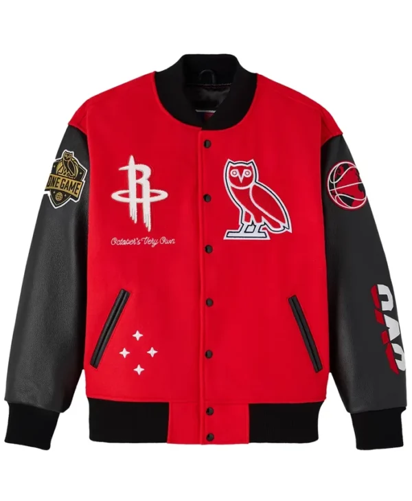 Houston Rockets x OVO Raglan Full-Snap Varsity Jacket