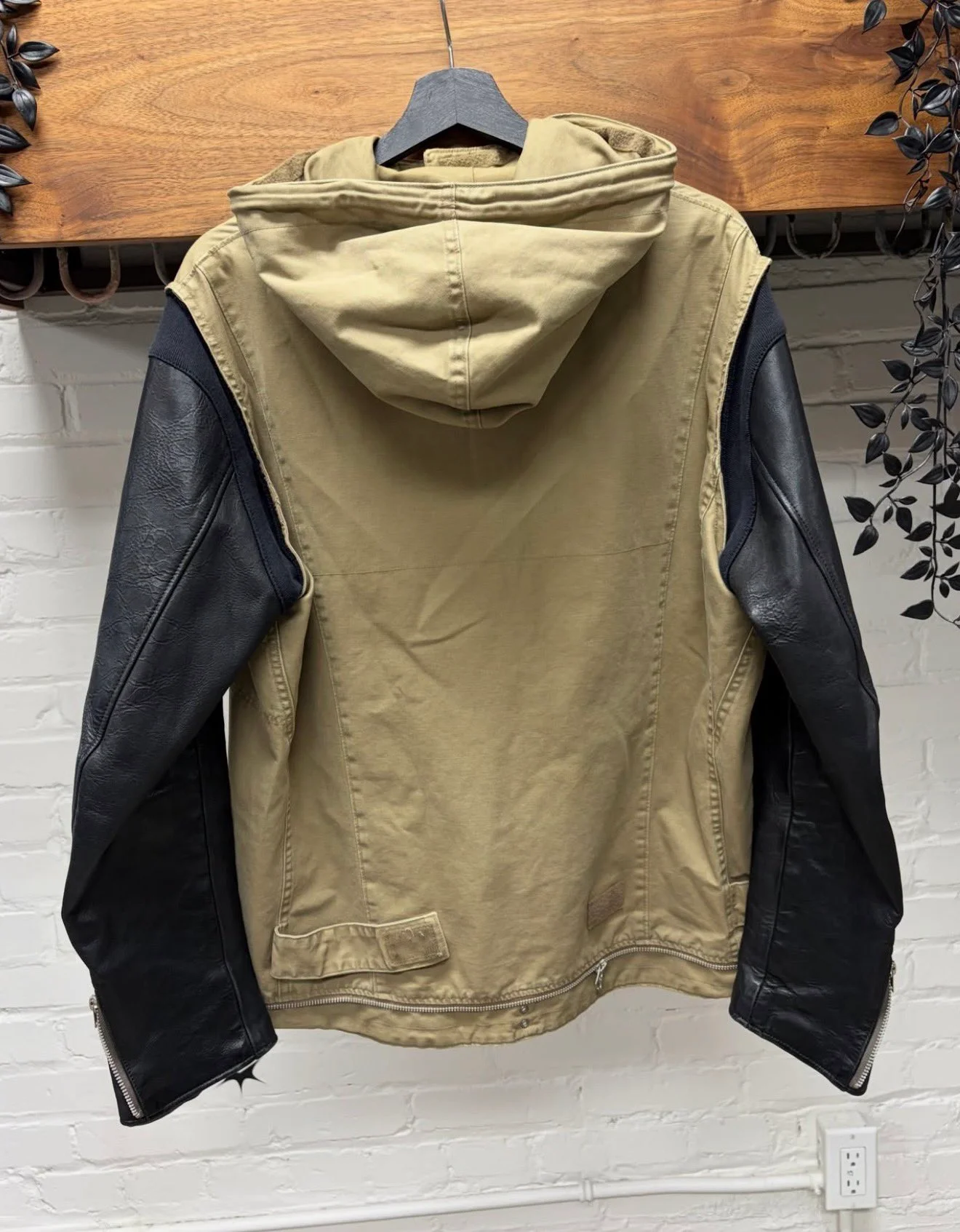 Hybrid Leather Sleeve Military Parka Jacket