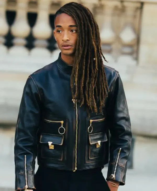 Jaden Smith Louis Vuitton SS27 Paris Black Leather Jacket