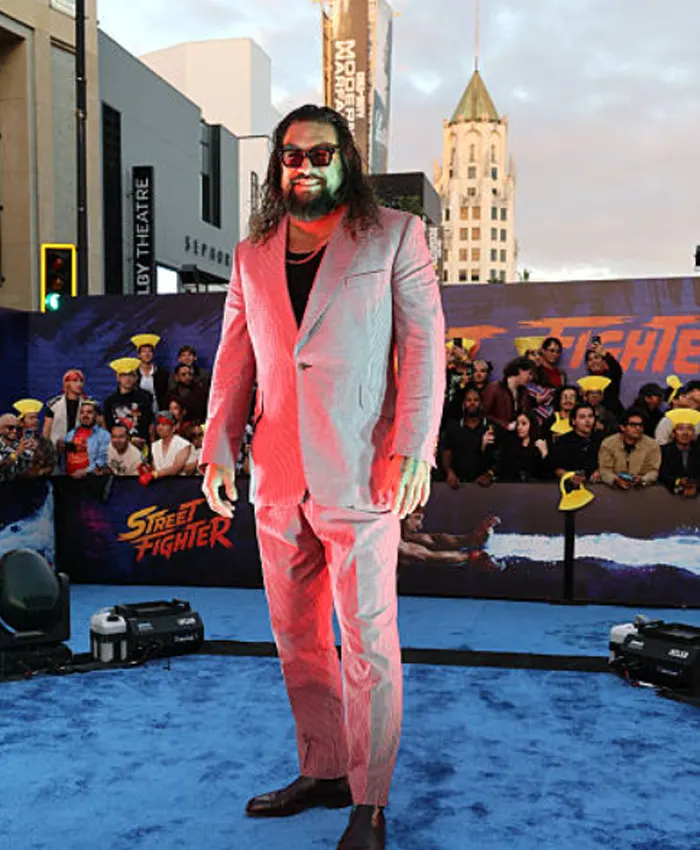 Jason Momoa Street Fighter Premiere Pink Suit