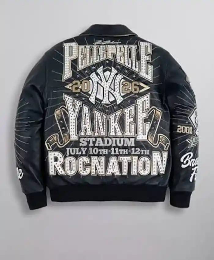 Jay-Z Pelle Pelle Yankees Navy Blue Leather Coat