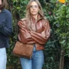 Jessica Alba Beverly Hills Brown Leather Outerwear