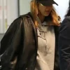 Jessica Alba LA Airport Oversized Black Leather Jacket