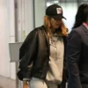 Jessica Alba LA Airport Oversized Black Leather Jacket