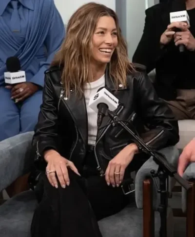 Jessica Biel Black Leather Biker Jacket