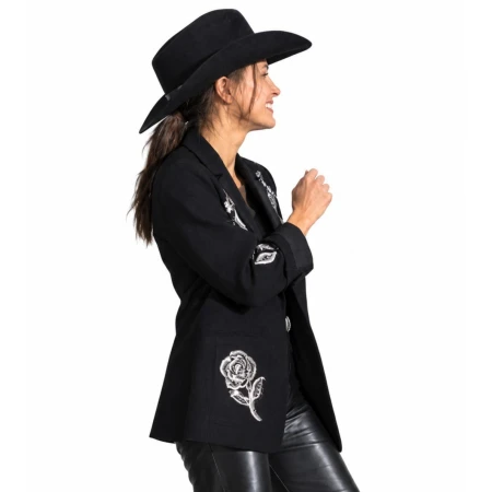 Jessica Chastain Heartland Black Floral Embroidered Coat