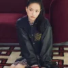 Jisoo Tommy Hilfiger Navy Wool Leather Varsity Jacket
