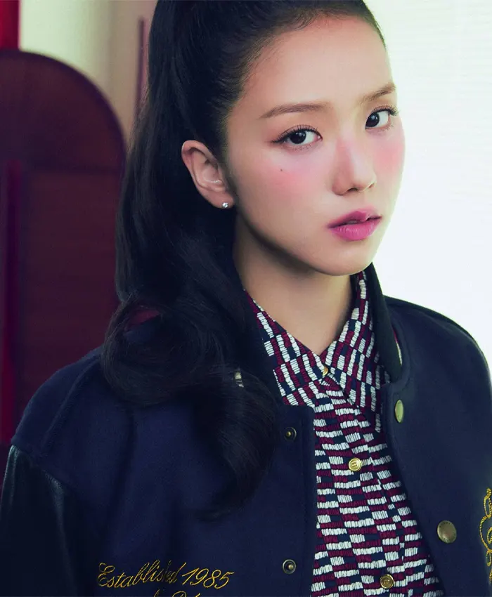 Jisoo Tommy Hilfiger Navy Wool Leather Varsity Jacket