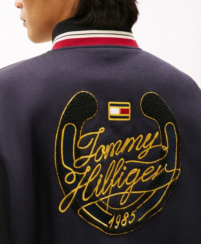 Jisoo Tommy Hilfiger Navy Wool Leather Varsity Jacket