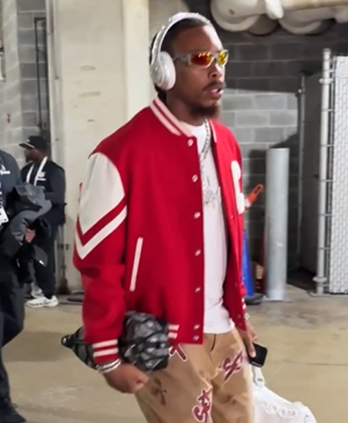 Justin Jefferson Soldier Field Red Letterman Jacket
