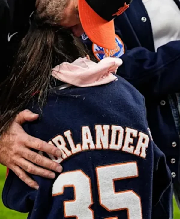 Justin Verlander 35 Navy Wool Leather Varsity Jacket
