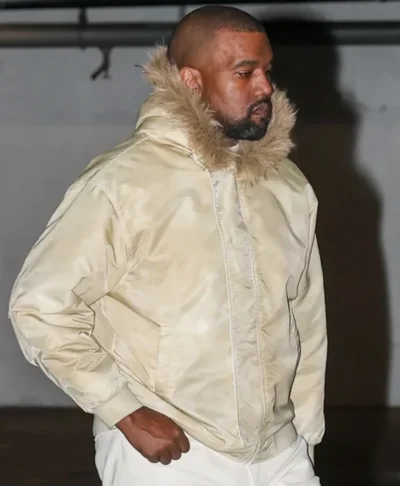 Kanye West Westwood Cream Satin Fur Hood Jacket