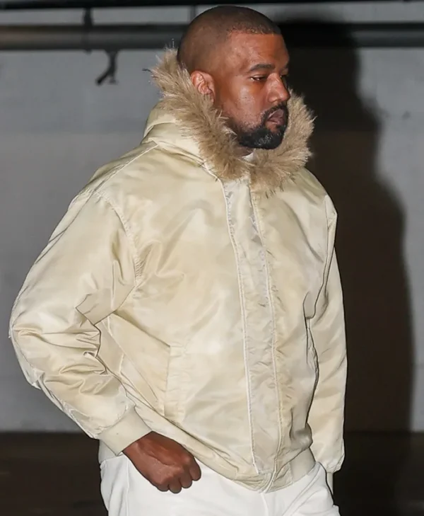 Kanye West Westwood Cream Satin Fur Hood Jacket