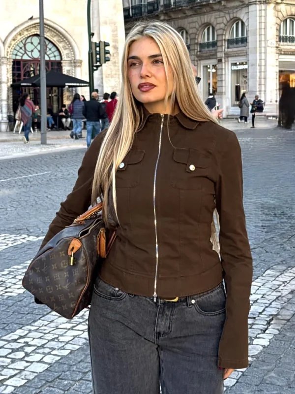 Kelehan Long Sleeve Brown Utility Jacket 2026
