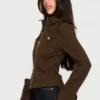 Kelehan Stonewashed Brown Cotton Zip Jacket