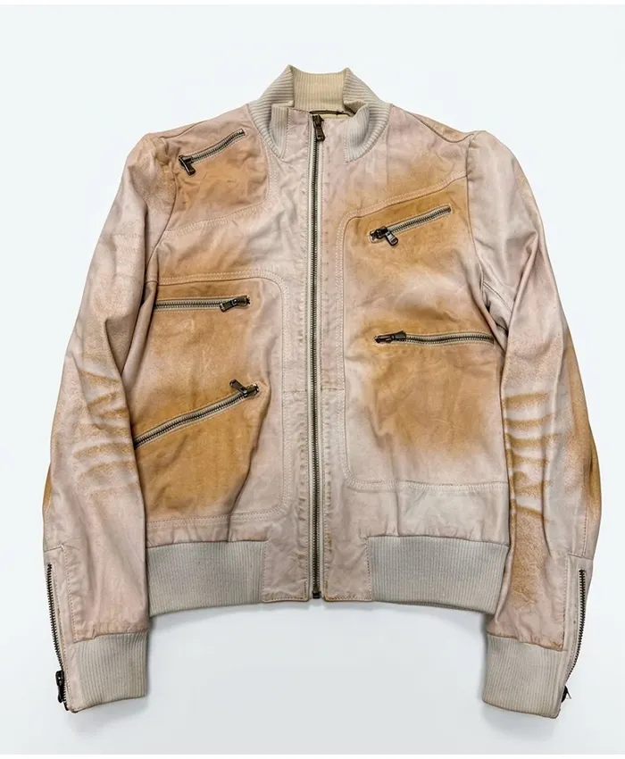 Keonho Multi Zip Beige Leather Jacket