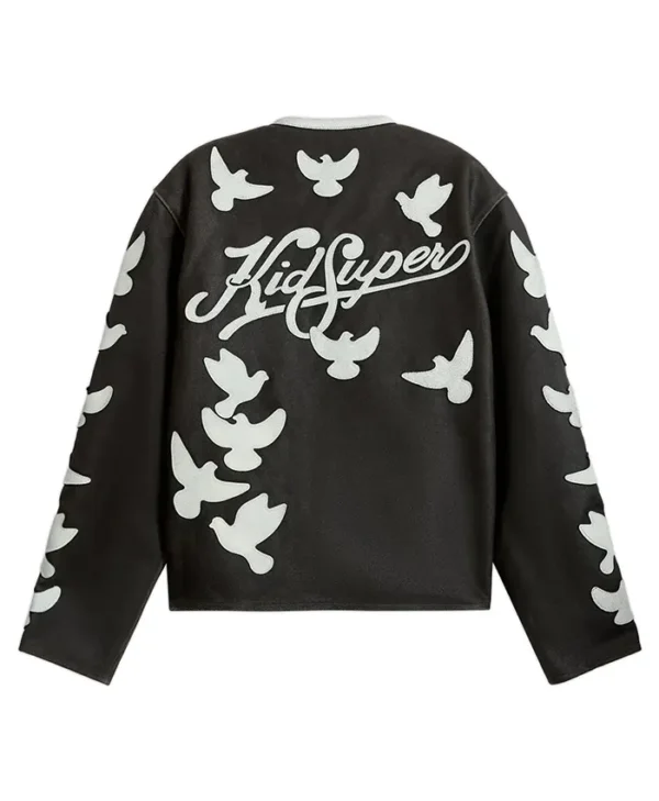 KidSuper Doves Black Leather Biker Jacket