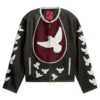 KidSuper Doves Distressed Black Leather Moto Jacket